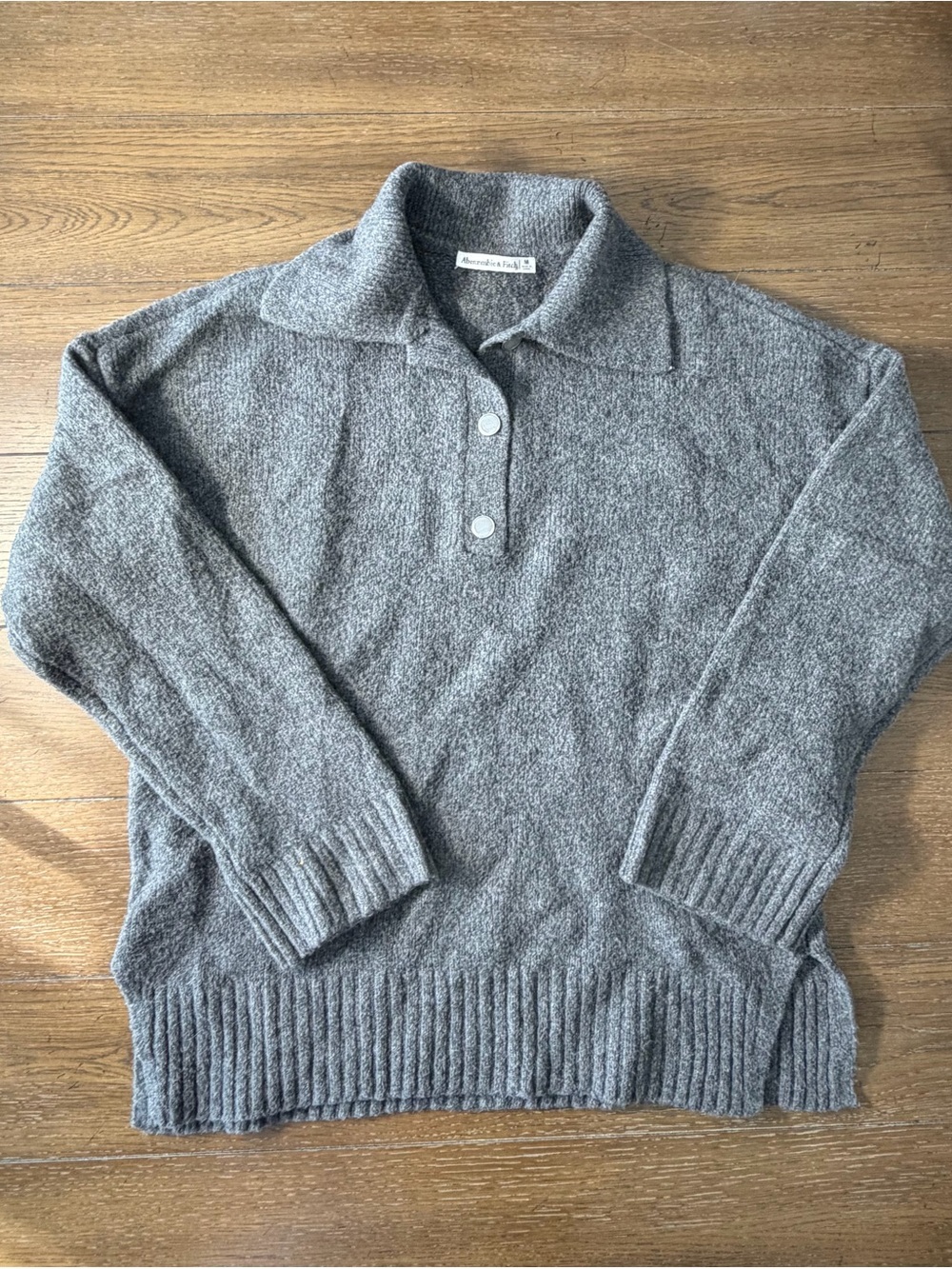 Abercrombie & Fitch M Womens Pullover Sweater Gray Button-Collar Classic Wool